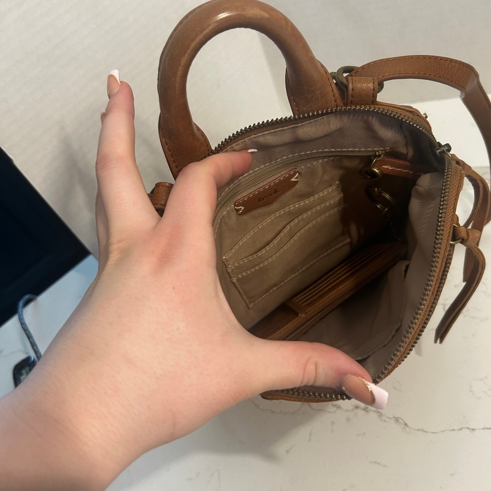 The Sak Crossbody Backpack Cognac Leather Floral Embossed Boho Western Bag - Picture 4 of 11